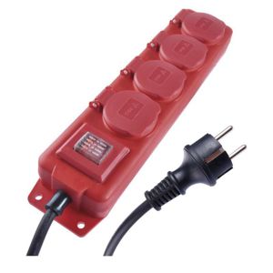 Prodlužovací kabel gumový, 4 zásuvky, 3m, 1,5 mm2, červený